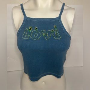 Forever 21 Women’s Blue “love” ribbed tank-Size small